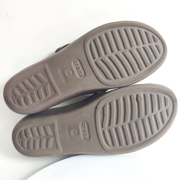 Crocs Comfort Sandals Size 9 Iconic Swiftwater Brown Slides Waterproof Wedge - Picture 9 of 10